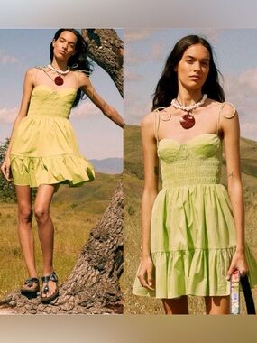 STAUD Landry Mini Dress Green Lime Size Small